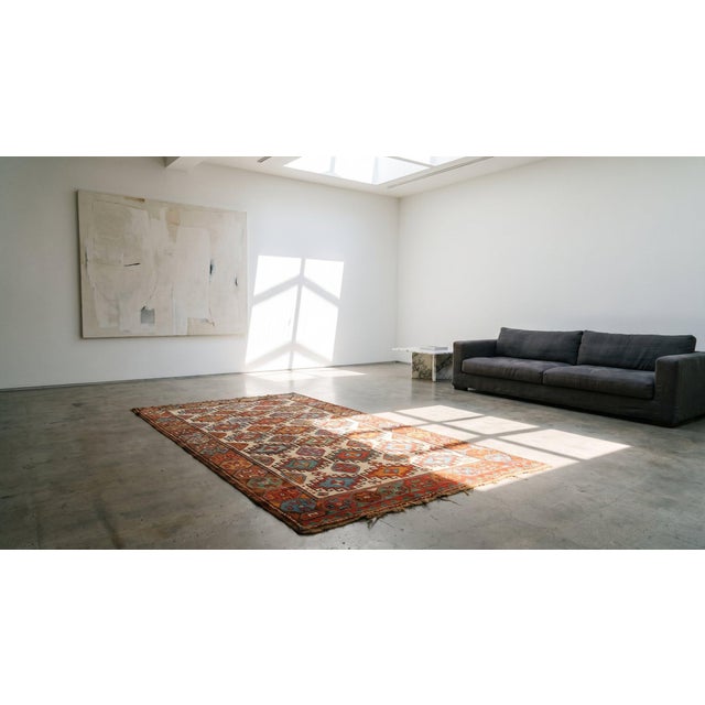 1850s Ivory Geometric Tribal Antique n.w. Persian Rug 3'10" X 9'4" Handmade Wool Carpet For Sale - Image 12 of 13