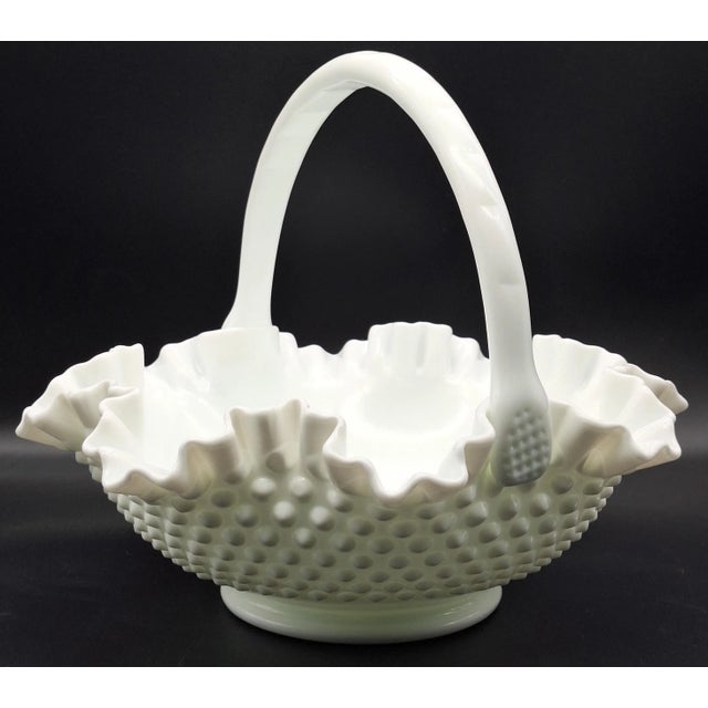 Mid-Century Modern Vintage Large Scale Fenton Hobnail Bride Basket For Sale - Image 3 of 12