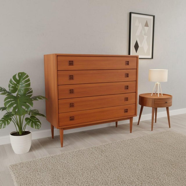 Danish Wide Teak Chest of Drawers with Five Drawers, 1960s For Sale - Image 14 of 17
