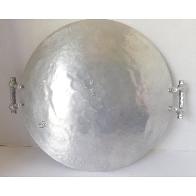 1940s Everlast Aluminum Metal Hammered Round Vintage Serving Tray With Handles