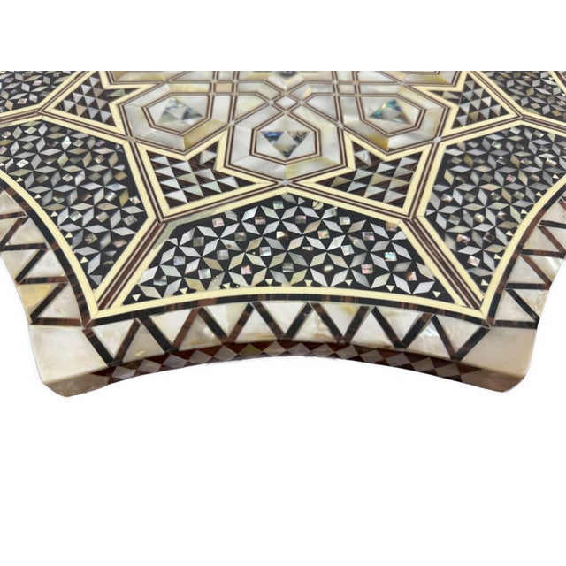 Handmade End Table Carving Wooden Table Home Decor Mother of Pearl Inlay For Sale - Image 9 of 9