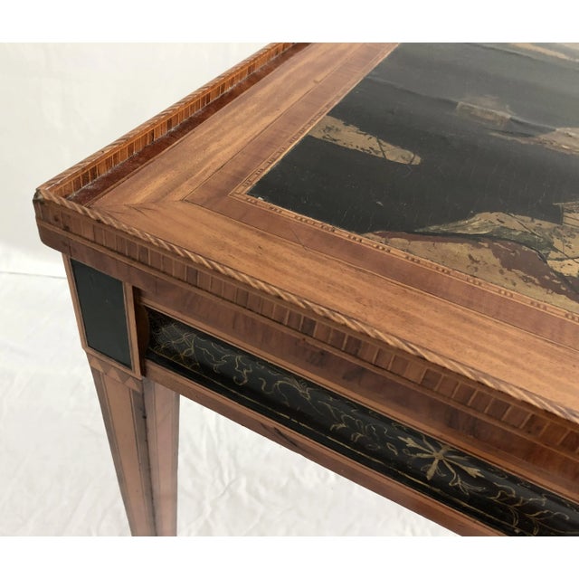 Wood A Late 18th C. English Sheraton Satinwood & Kingwood Tea Table With Chinoiserie Top For Sale - Image 7 of 12