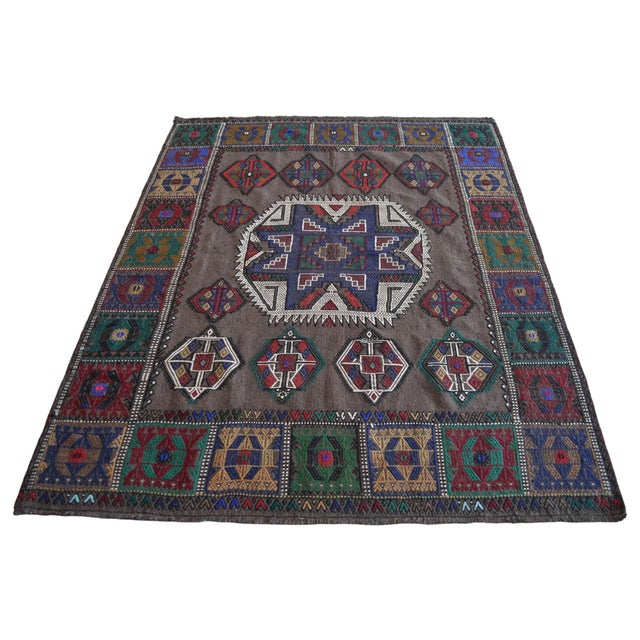 Vintage Sofreh Aghd Wedding Spread, Embroidered Tablecloth, Unique Turkish Rug Table Decor 4x6 Ft Approx For Sale - Image 6 of 11