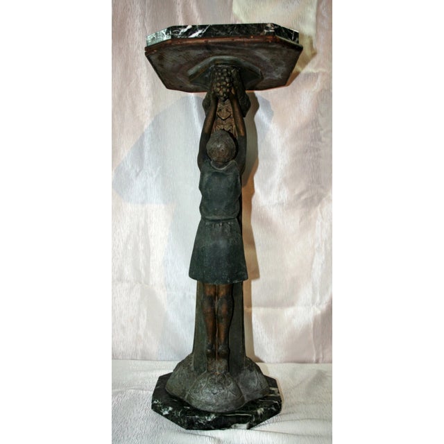 Art Deco Vintage Spelter Art Deco Table Octagonal Marble Two Girls Signed P. Sega C. 1930 For Sale - Image 3 of 10