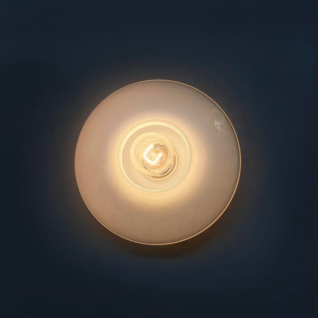Italian Modern Round Wall Lamps in Opaline Glass, 1970s, Set of 2 For Sale - Image 3 of 11
