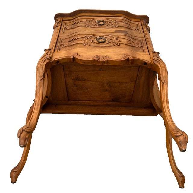 Vintage French Cabinet Side Table Hidden Bar Storage Solid Walnut Hand Carved For Sale - Image 11 of 11