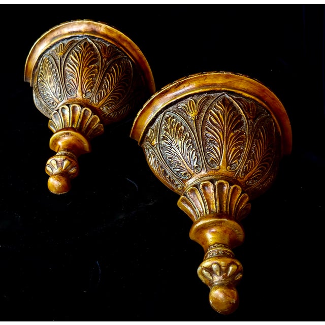Mid 20th Century Ornate Gold Demilune Wall Sconces For Sale - Image 10 of 12