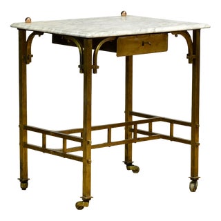 Small Brass Table with Marble Top, 1910s For Sale