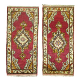 Vintage Pair of Turkish Oushak Medallion Rugs - 1'10" x 3'6" For Sale