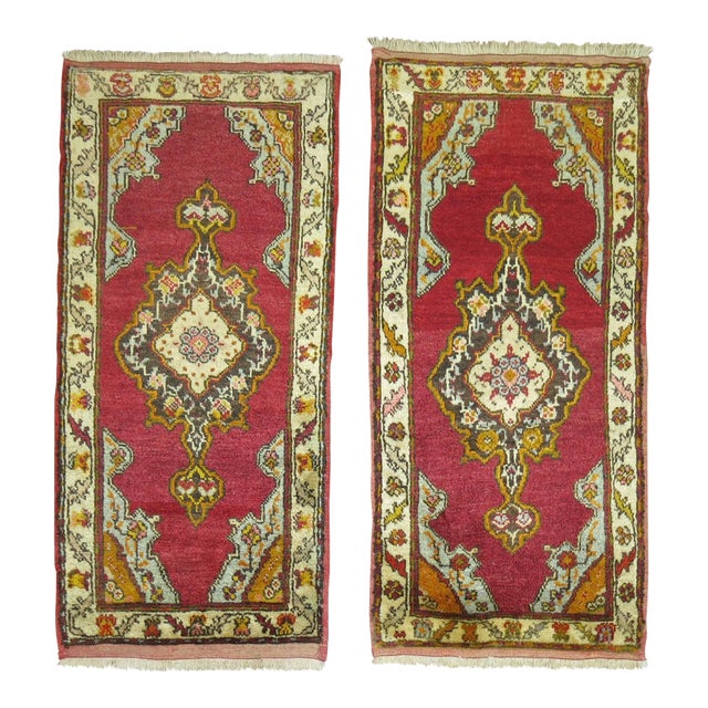 Vintage Pair of Turkish Oushak Medallion Rugs For Sale