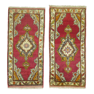 Vintage Pair of Turkish Oushak Medallion Rugs