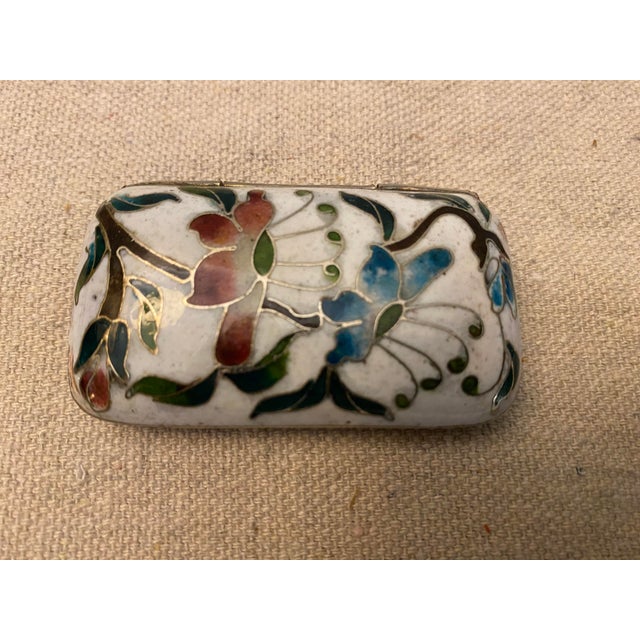 Vintage Cloisonné Hinged Rectangular Pill Box A beautiful little find..... Approx overall size 2 1/2 x 1 1/2 x 1"