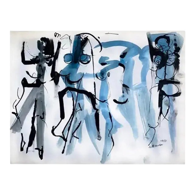 Midcentury Abstract Expressionist Ink Drawing on Paper by Salvatore Grippi, 1953 For Sale