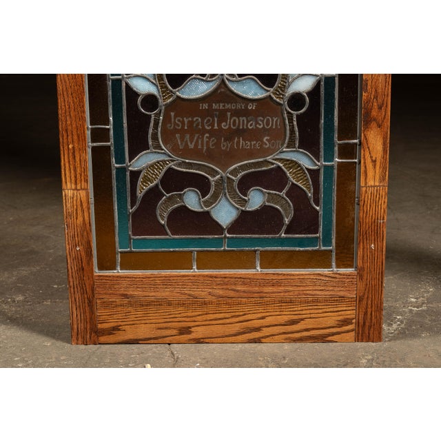 Late 19th Century Memorial Stained Glass Panel in Frame For Sale In Chicago - Image 6 of 9