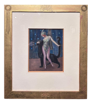 E.K, Soubrette with Panther, 1920s, Tempera, Framed