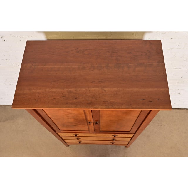 Late 20th Century Stickley Harvey Ellis Collection Mission Arts & Crafts Cherry Wood and Tiger Maple Media Armoire Cabinet For Sale - Image 11 of 14