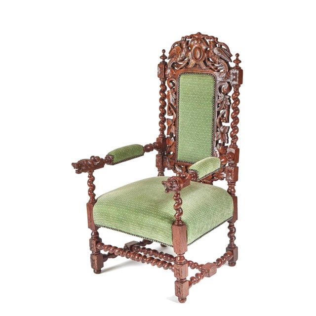 Large Victorian Carved Oak Throne Armchair For Sale - Image 11 of 11