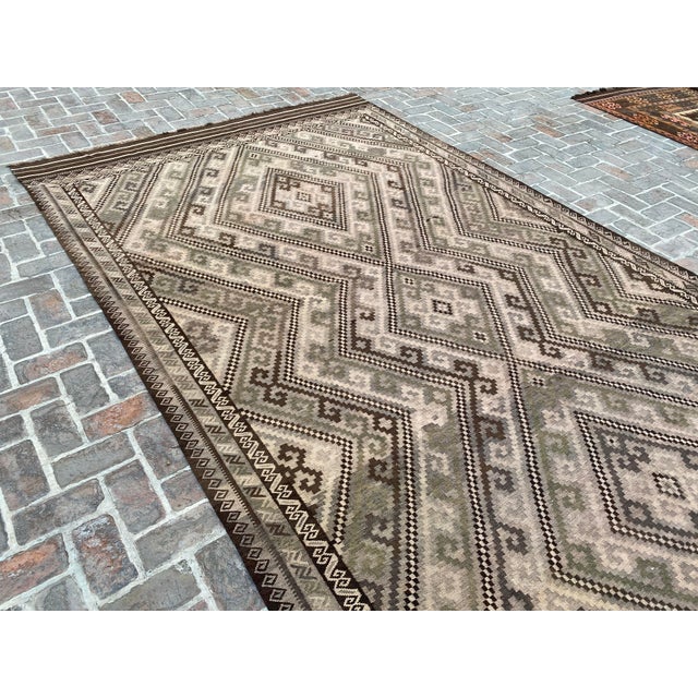 Maimana Kilim Area Rug, Handwoven Wool, 8x15, Ivory & Olive For Sale - Image 6 of 12