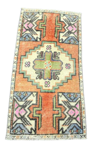 Vintage Multicolor Turkish Handmade Boho Small Rug