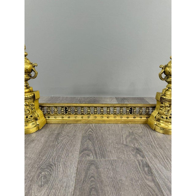 Late 19th Century Louis XVI Style Gilt Bronze Andirons, Set of 3 For Sale - Image 3 of 8