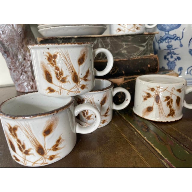 Mid 20th Century Wild Oats Stoneware Mugs & Saucers Set - Midwinter English Coffee Cups - 15pcs For Sale - Image 9 of 10