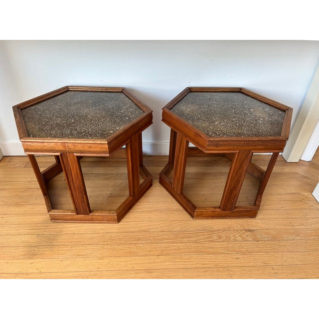 Mid-Century Modern Vintage John Keal for Brown Saltman Hexagon Side Tables For Sale - Image 3 of 15