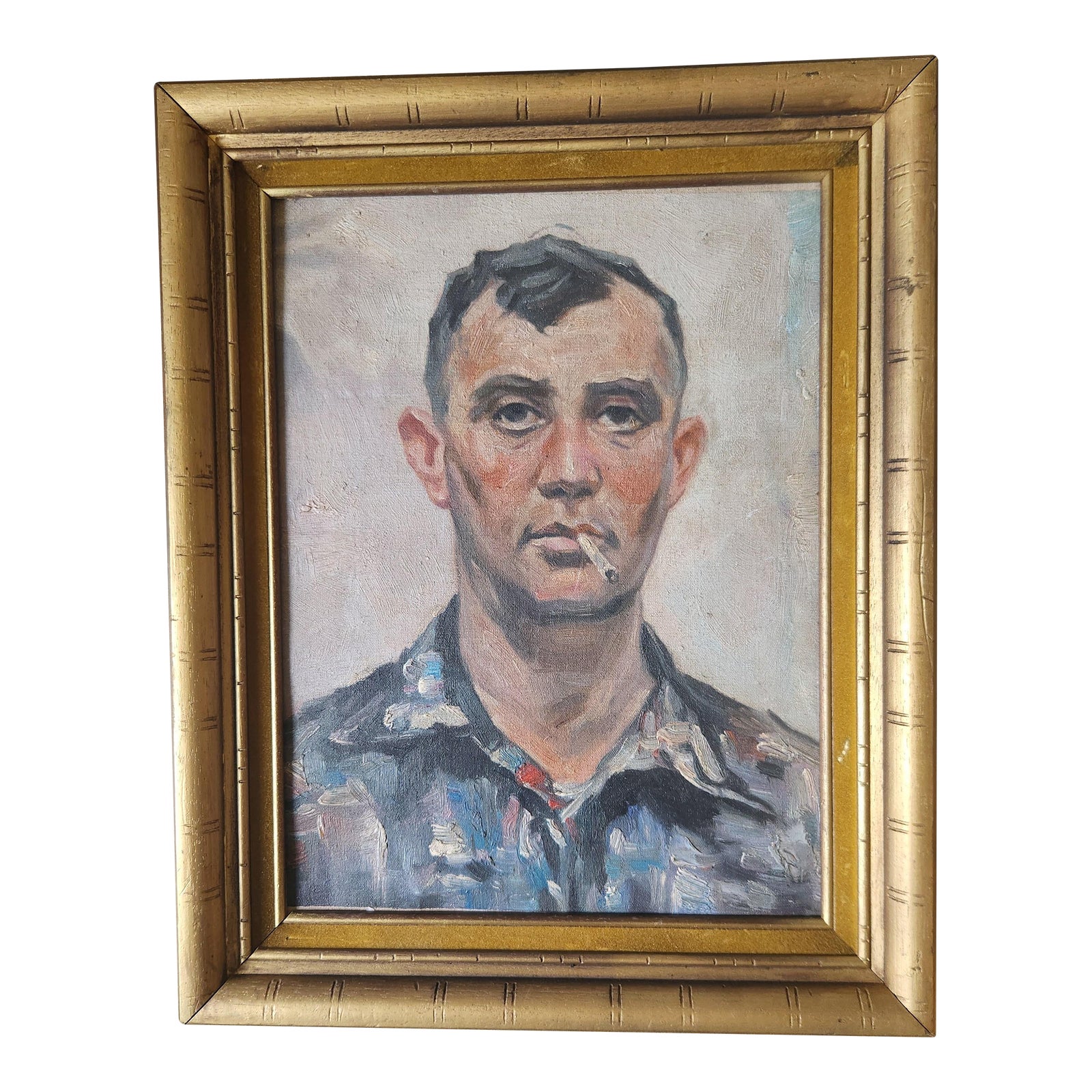 1960s Oil on Canvas Portrait Painting of a Rough Man | Chairish