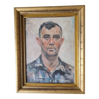 1960s Oil on Canvas Portrait Painting of a Rough Man For Sale