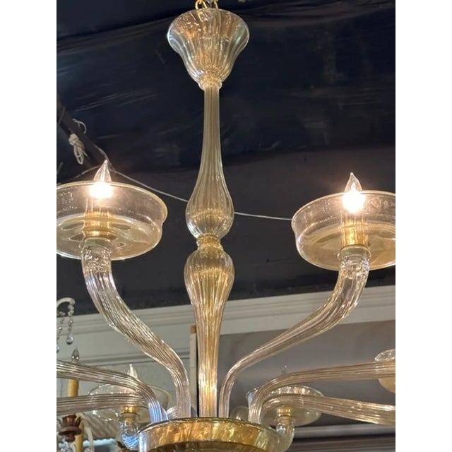 2000 - 2009 Murano Gold Glass 8-Arm Chandelier For Sale - Image 5 of 8