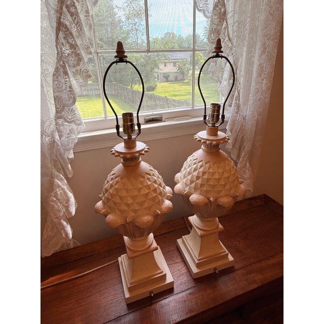 For your consideration is a commanding, decorator-grade pair of vintage table lamps manufactured by the highly collectible...