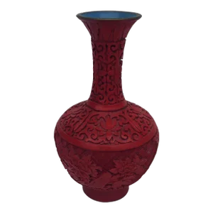 Vintage Chinese Floral Carved Cinnabar Lacquer Vase