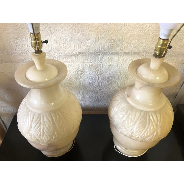 Alabaster Vintage Alabaster or Jade Lamps - Pair For Sale - Image 8 of 8