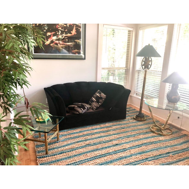 1970s 1970s Black Velour Loveseat With Clamshell Back For Sale - Image 5 of 7