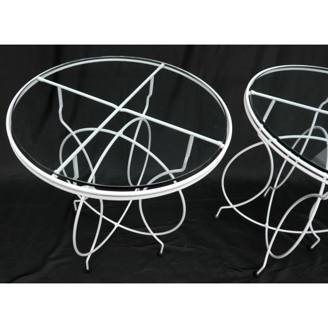 Mid 20th Century Pair of Midcentury Ice Cream Style Round Folding Cafe Tables Glass Tops For Sale - Image 5 of 11