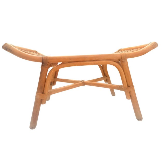 Beige Bentwood Bamboo & Rattan Saddle Bench Stool Ottoman For Sale - Image 8 of 9