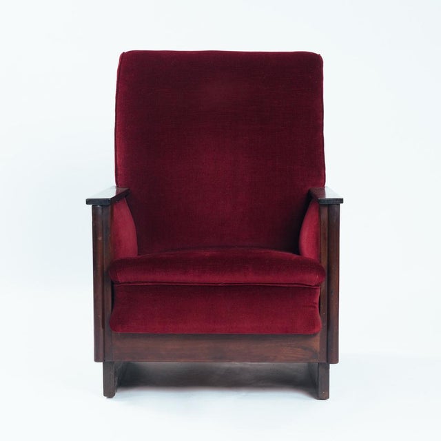 Brown Vintage Dutch Art Deco Chairs in Red Velvet, 1920s, Set of 2 For Sale - Image 8 of 18