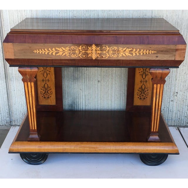 Early 19th Century 1830s French Empire Marquetry Console Table in Rosewood and Maple For Sale - Image 5 of 13