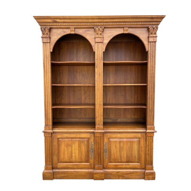 1990s Ethan Allen Legacy Maple Double Arched Library Bookcase Cabinet Hutch Display For Sale In Philadelphia - Image 6 of 14