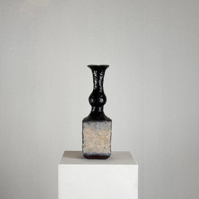 Brutalist Brutalist Single-Stem Raku Ceramic Vase, Italy, 1970s For Sale - Image 3 of 18