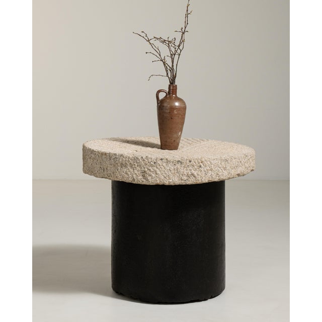 Cream Iron Side Table with Stone Top, Antique, China, Early 20th Century For Sale - Image 8 of 12