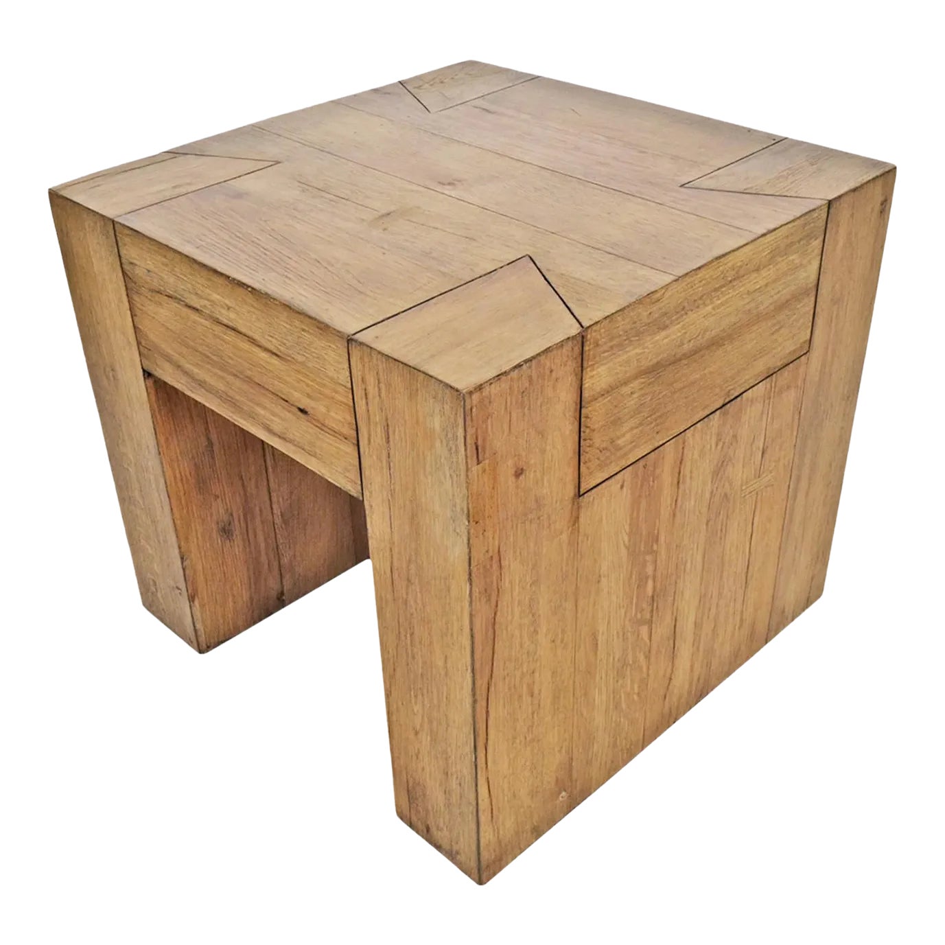 Modern Rustic Oak Block Side Table | Chairish