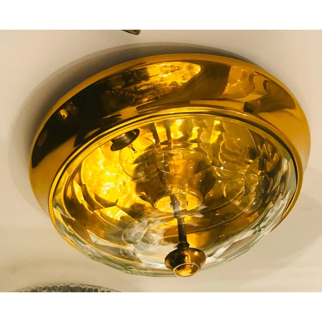 Metal Golden Oscar Torlasco Lumi Crystal 1970s Italian Flush Ceiling Light For Sale - Image 7 of 8