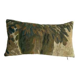 Antique Flemish Brussels Tapestry Pillow, 1600s Botanical Fragment For Sale