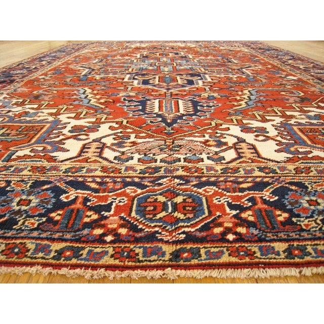 Vintage Persian Decorative Oriental Heriz Rug in Room Size For Sale - Image 9 of 10
