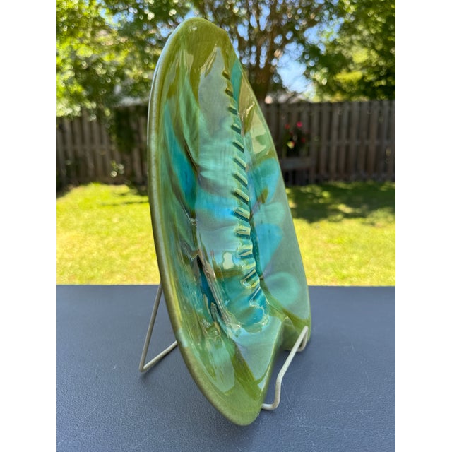 Mid 20th Century Vintage MCM California Pottery Usa 404 Green & Aqua Drip Glaze Ash or Catchall Tray For Sale - Image 5 of 13