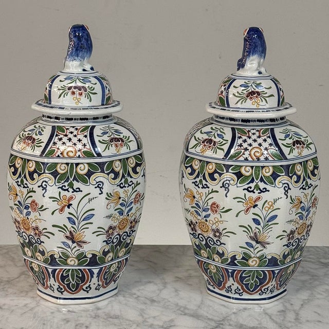 1900s Pair of Boch Frères Keramis Polychrome Lidded Urns For Sale In Dallas - Image 6 of 18