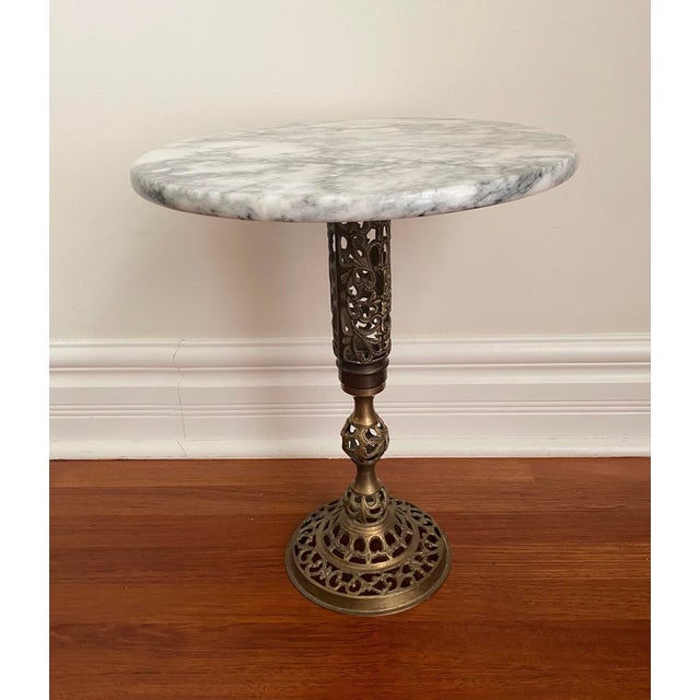 Vintage French Style Round Marble Top Brass Filigree Side Drinks Table ...