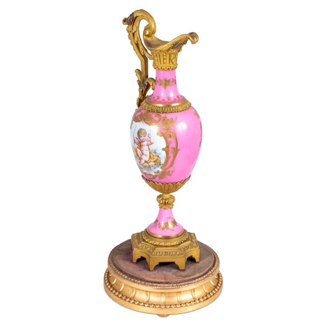 French Sevres Gilt Metal Mounted Pink Porcelain Ewer For Sale - Image 3 of 4