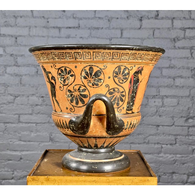 Greek Attic Style Pottery Krater W/Black Figures of Warriors & Dancers For Sale In Los Angeles - Image 6 of 13