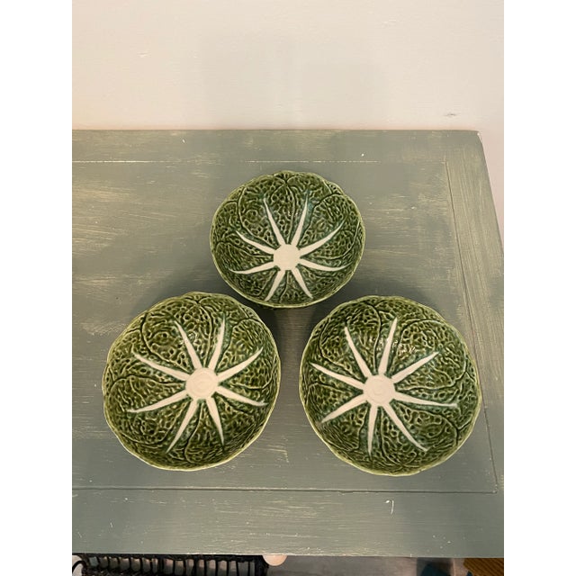 Ceramic Vintage Majolica Ceramic Cabbage Leaf Bowls-Set of 3 For Sale - Image 7 of 7